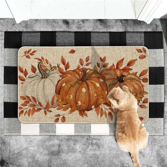 Orange Dot Pumpkin Eucalyptus Fall Doormat, Low-Profile, Indoor/Outdoor, 17x29 - Picture 5 of 7